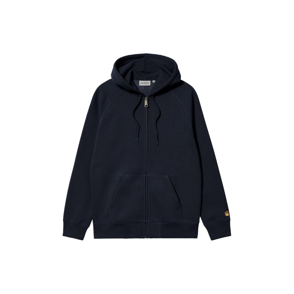 Carhartt WIP SS24 Hooded Chase Jacket Zipper Logo Embroidered Raglan Long Sleeve Jacket Men jackets Navy-Blue I033664-00H-XX