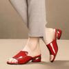 Thick-heeled Thick-soled Slippers for Women's Outer Wear 2025 Summer New Thick-heeled Soft-leather Mother Cool Slippers Fashionable Low-heeled Slipper