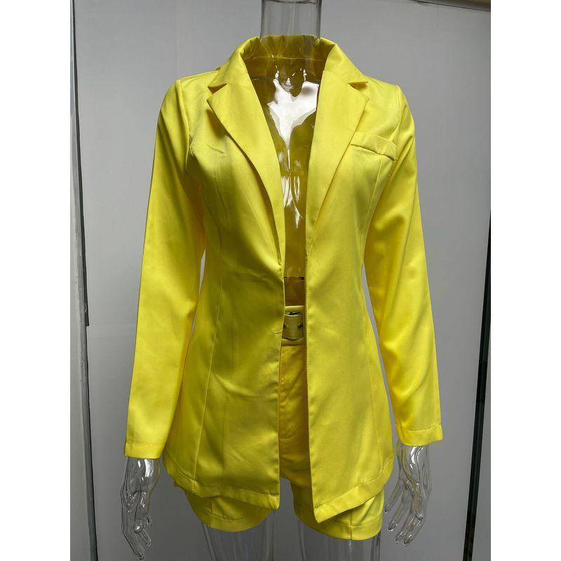 

Jacket Short Pants 2 Pieces Blzer Set Jacket Shorts 2-Piece Suit Outwear Yellow S