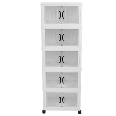 Bac de Rangement Empilable Plastique Pliable Armoire de Rangement Organisateur de Placard avec Roulettes pour Maison Dortoir