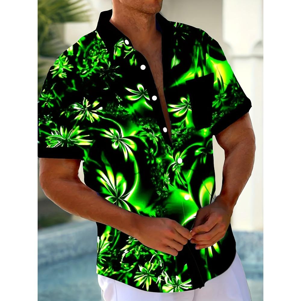 Мужская рубашка с коротким рукавом, карманом на пуговице, гавайским градиентным артом и 3D-печатью с цветами 4XL