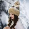 Fashion Maple Leaf Jacquard Warm Cap Women's Winter Plush Thick Cycling Sleeve Ear Protector Knitted Wool Cap