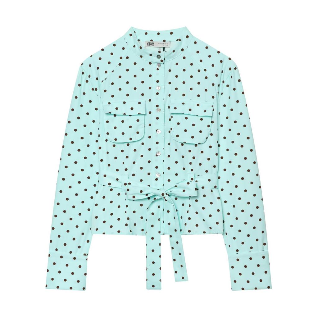 European and American style, wholesale women's clothing temperament polka dot shirt jacket + polka dot pocket mini shorts