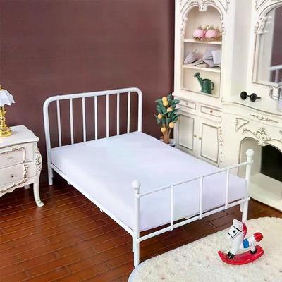 1:12 Dollhouse Metal Bed Mini Doll Furniture Iron Frame Single Bed Model Doll House Bedroom Scene Decoration Accessories