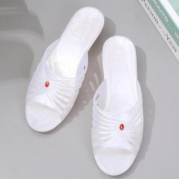 WTEMPO Hollow-out Breathable Flat Thick Heel Anti Slip Casual White Slippers Women's Spring Summer Large Size Solid Color Sandals