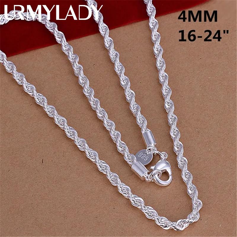 URMYLADY 16-24inch For Women Men Beautiful Fashion 925 Silver Charm 4mm Rope Chain Necklace Jewelry