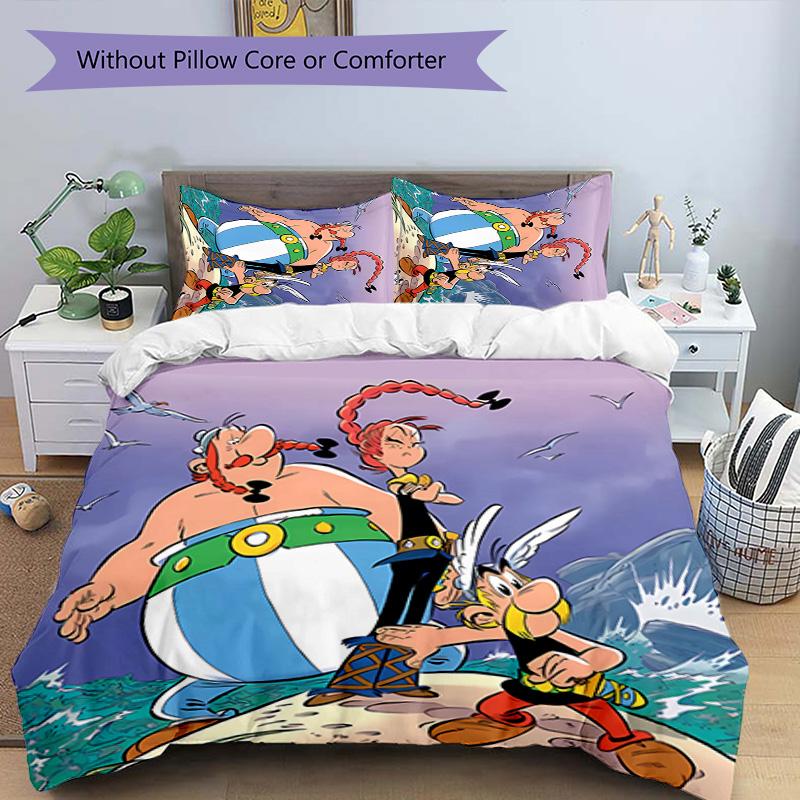 3-teiliges Bettwäscheset mit Asterix dem Gallier Bettbezugset enthält Bettbezug & Kissenbezüge, perfekte Ganzjahres-Schlafzimmerdekoration & Geschenk
