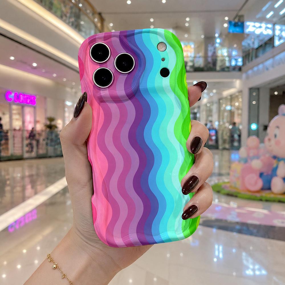Rainbow Wave Stripe Iridescent Phone Case For iPhone 17 16 15 14 13 12 11 Pro Max Plus Wavy Edge Cover