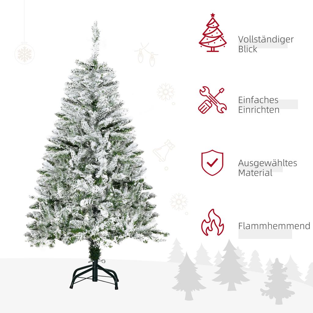 Artificial Christmas Tree, Snow Effect, Flame-Retardant, Hinged Construction, Green/White