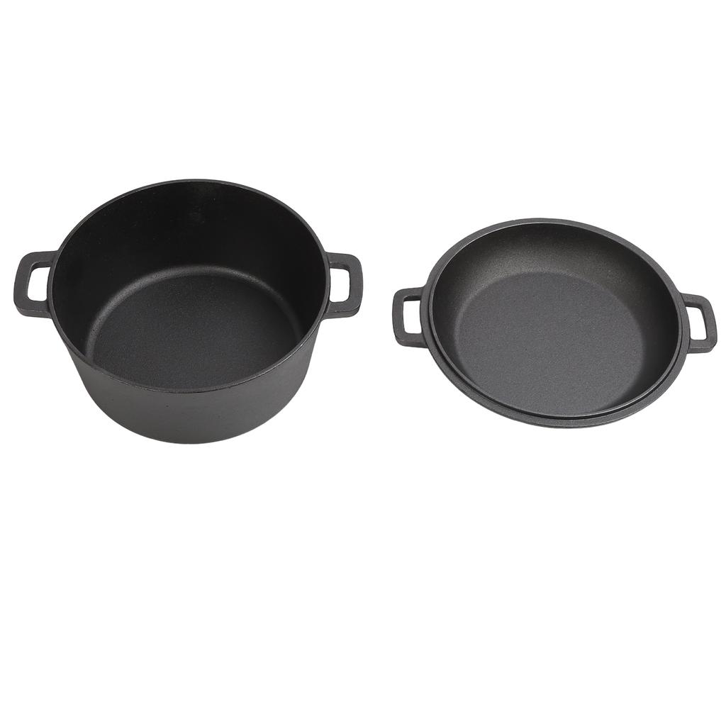 Oven Pot with Skillet Lid Cooking Pan 4.7L Cast Iron Dual Handles Cookware Pot Set for Bread Frying