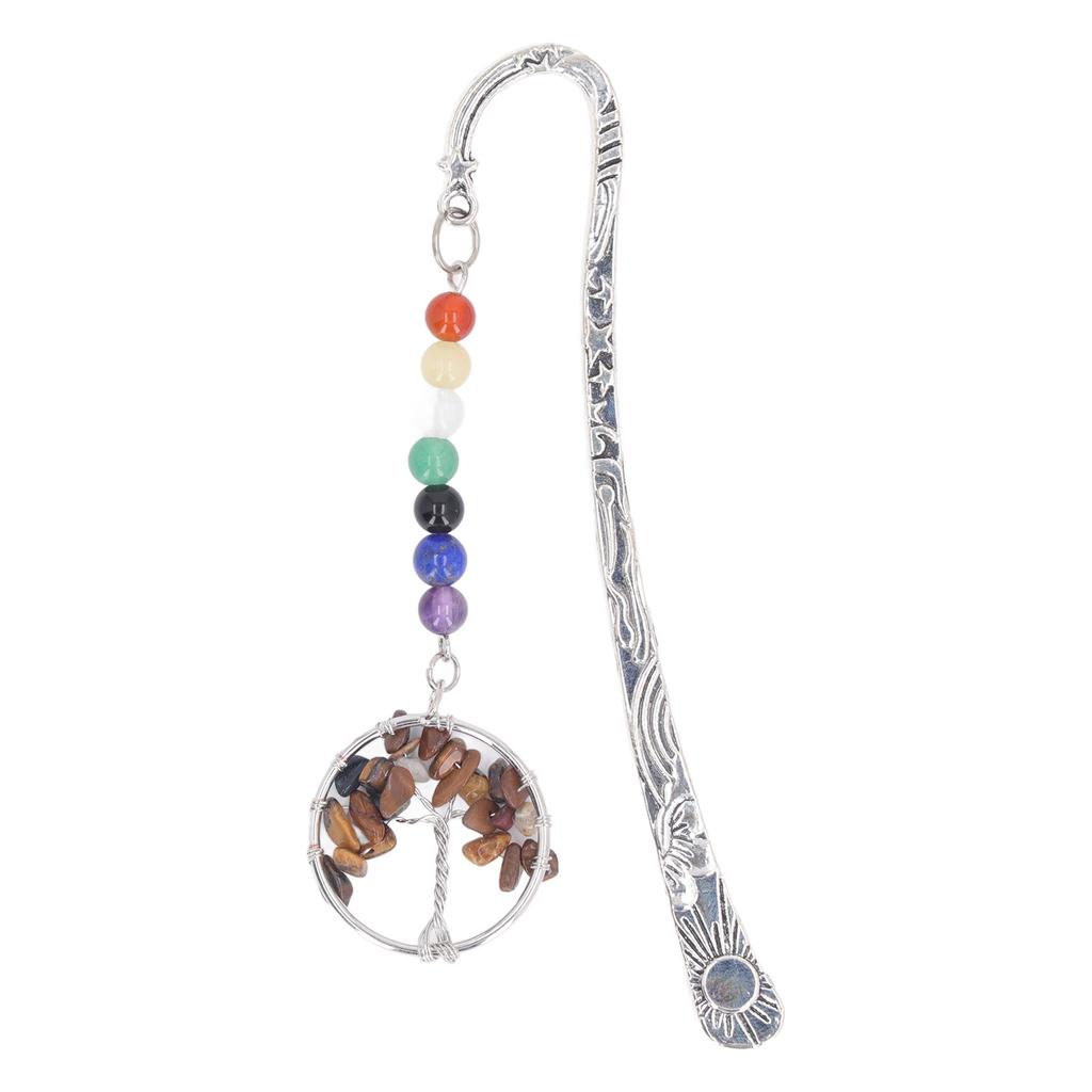 Stone Tree Bookmark Decorative Exquisite Healing 7 Chakra Metal Bookmark for Teacher Students Women