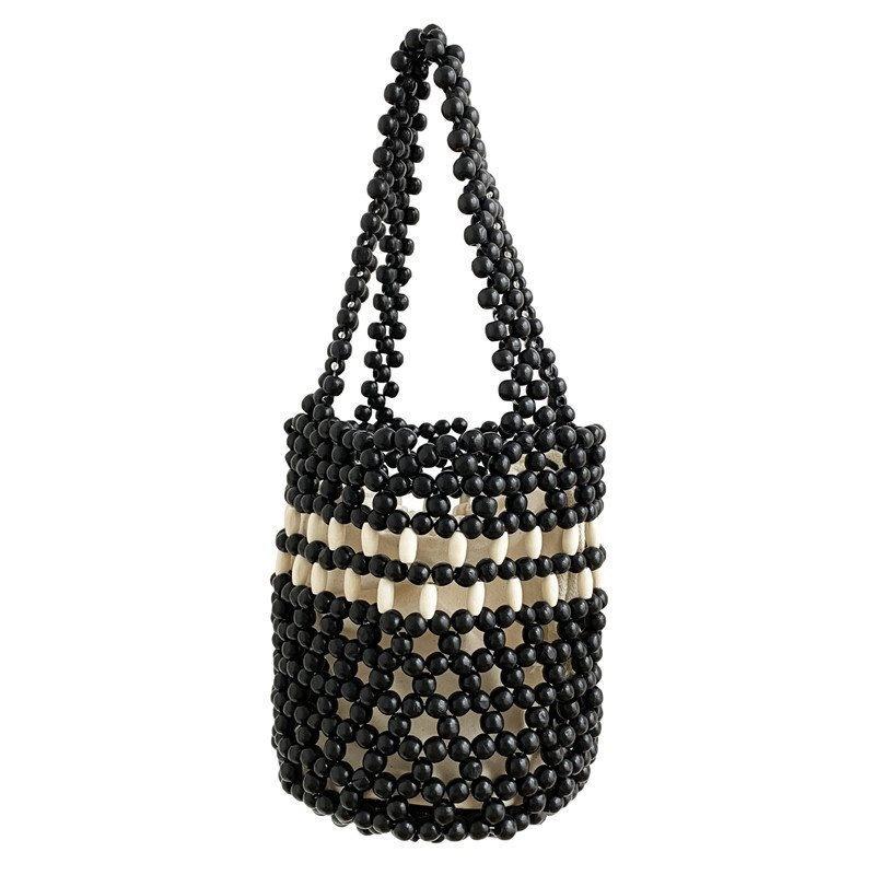 Stylish Summer Bucket Bag In Knitted Design Featuring Unique Colorful Beads