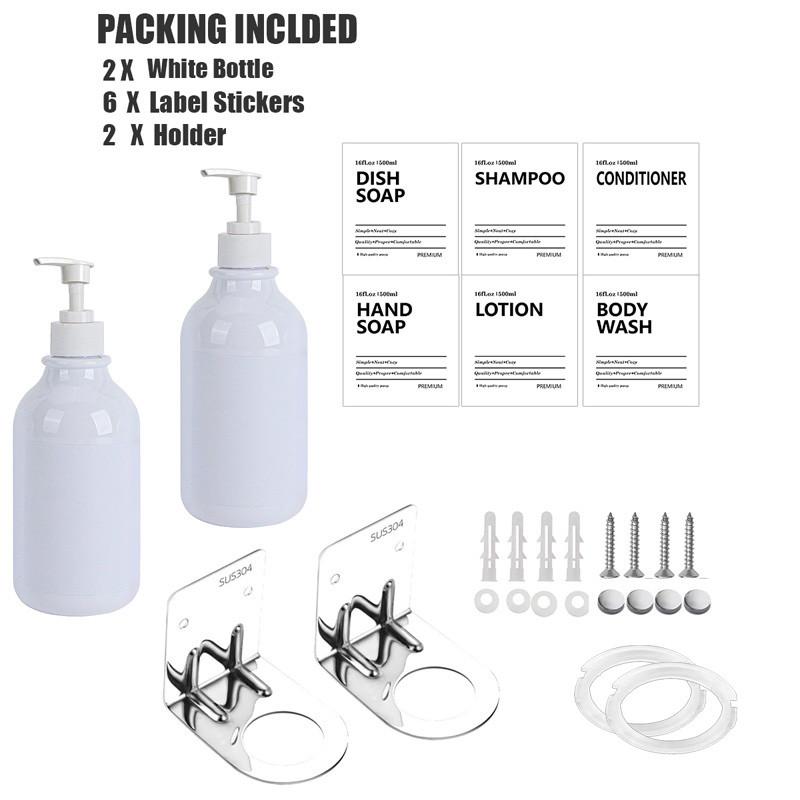 Sticlă albă de loțiune de 500 ml pentru sticle de săpun de duș cu montare pe perete cu etichete Dozatoare de spălat corporal pentru chiuveta de bucătărie de baie