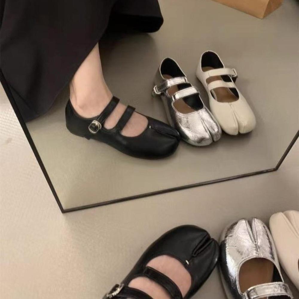 Mode Weiches Leder Zehentrenner Damen Tabi Ballerinas Frühling Herbst Bequeme Walking Slipper Lässige Mädchen Tanzschuhe