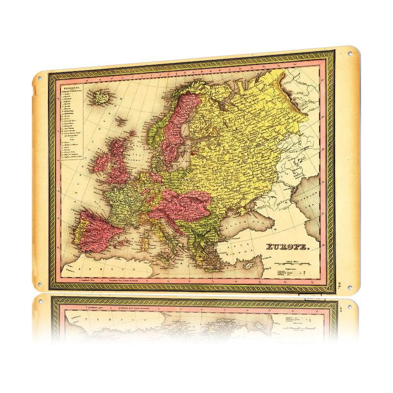 Map of Europe () Tin Poster Customized Wall Art Retro Vintage Metal Signs for Fans Room Luxury Decoration Gaming Wand Deko
