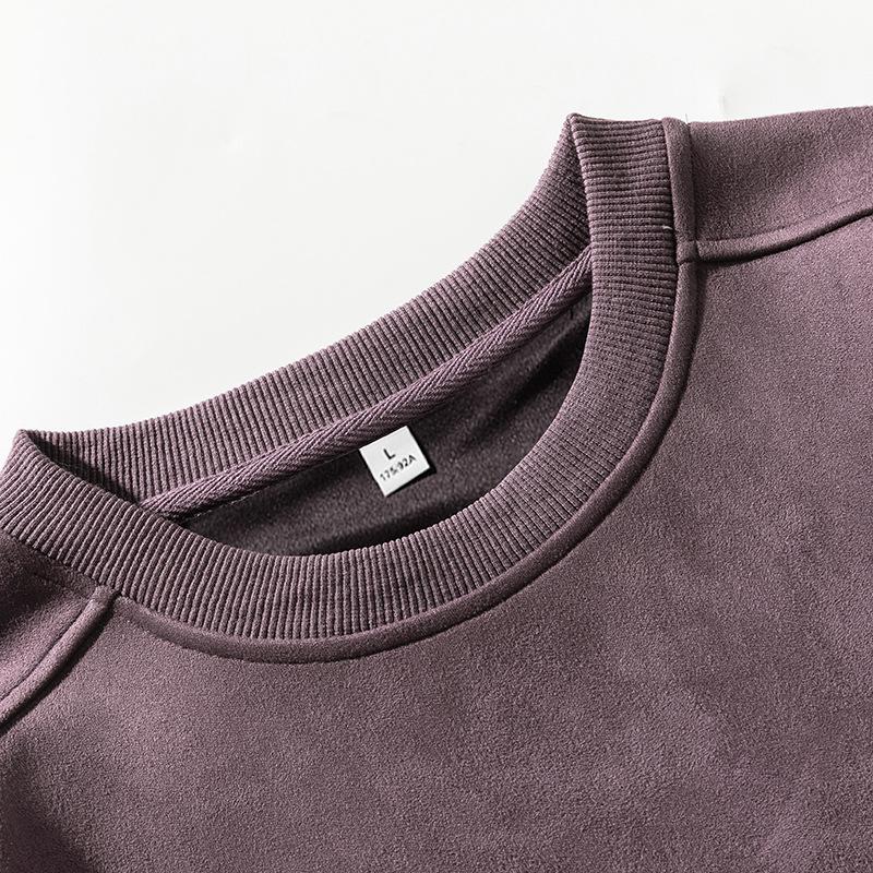 Męska bluza z zamszu w stylu amerykańskim, jednolita, vintage, wiosenno-jesienna, wkładana przez głowę