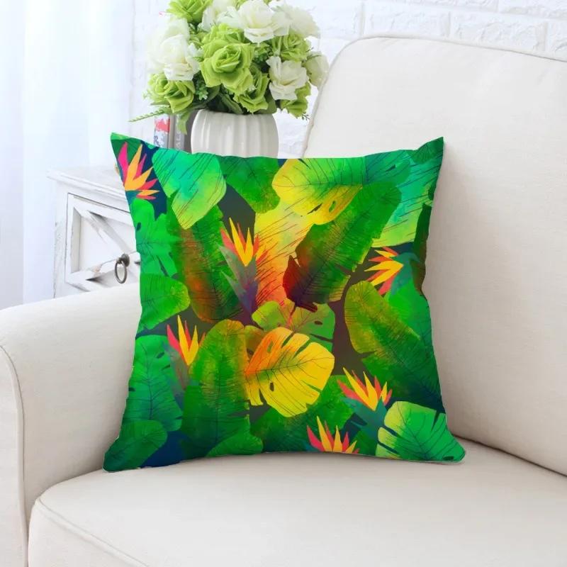 Luxury Home Decor Pillowcase Tropical Rainforest Plant Flower Coconut Print Office Sofa Car Cushion Cover