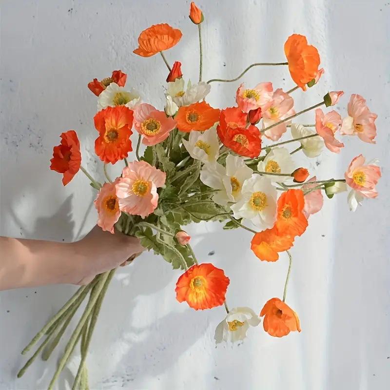 4 Head Artificial Poppy Flowers Bouquet Silk Poppy for Home Bridesmaid Decor Garden Party Wedding DIY Photography Flowers Decor
