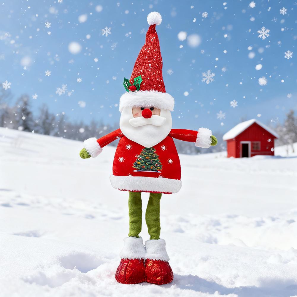 Christmas Doll Decoration Retractable Long Legs Plush Santa/Snowman/Reindeer Doll Toy Tabletop Standing Doll Ornament