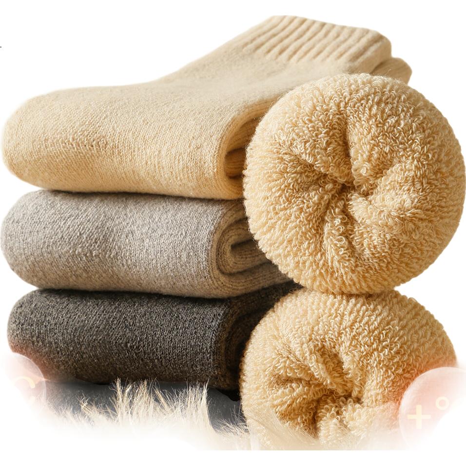 Yuzhaolin 30% Wool Men's Mid-Calf Socks Autumn Winter Thickened Merino Fleece Thermal Long Socks