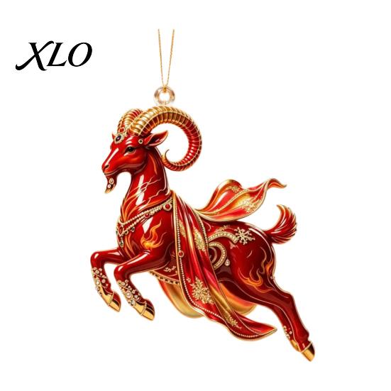 Indoor Holiday Tree Ornaments Galloping Goat Hanging Ornament, 2D Flat Acrylic Pendant, New Year Lightweight Pendants Decoration for Christmas
