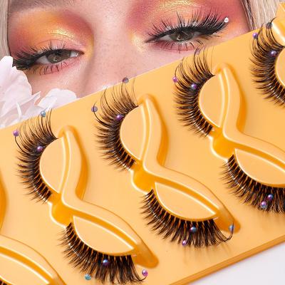 5 Pairs Of Transparent Terrier Fox Eye False Eyelashes With Drill Event Stage Decorative Eyelashes