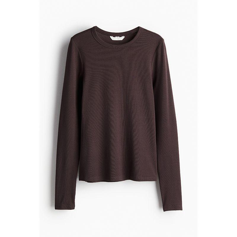 

HM Women s T-shirt Autumn Simplicity Plaid Silm Soft round Neck Long Sleeve Underwear Top 1254718 Dark brown 155/76(XXS)