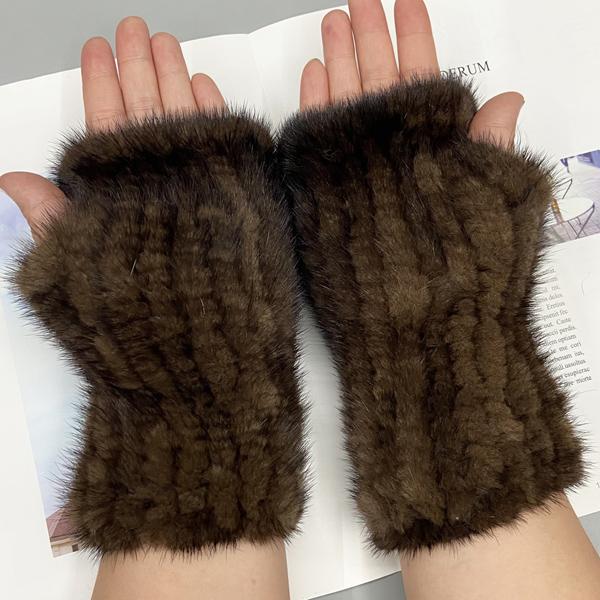 Winter Gloves for Women Natural Mink Fur Knitted Fingerless Solid Warm Elastic Gloves