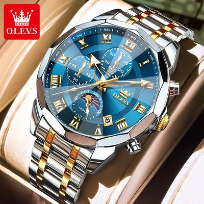 Pánské hodinky Multifunkční automatické datum Měsíční fáze Vodotěsné hodinky značky Originální pánské hodinky Quartz