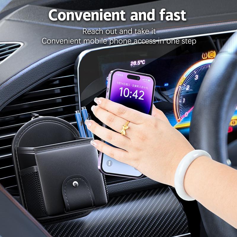 Pu Leather Car Phone Holder Mount Air Vent Hanging Storage Box Car Phone Bag Key Glasses Debris Organizer Support Accessories