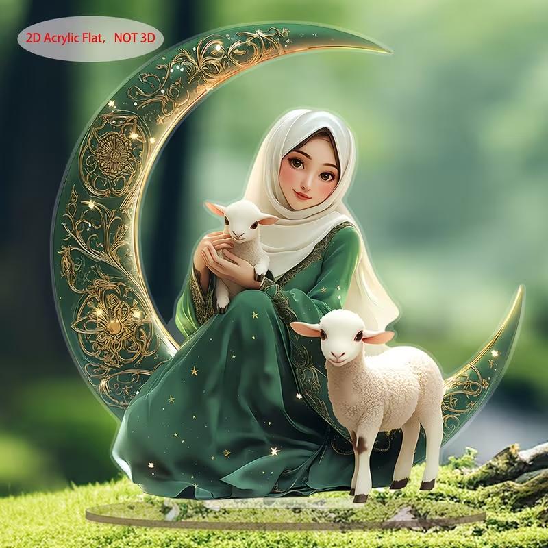 Bohemian Girl Sitting on the Moon Desktop Decoration Elegant Ramadan Gift for Home Office Bedroom Decor
