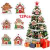 12PCS Christmas Tree Decoration Gingerbread House Pendant Wooden Multi-element Suspension Rope Holiday Wooden House Gift