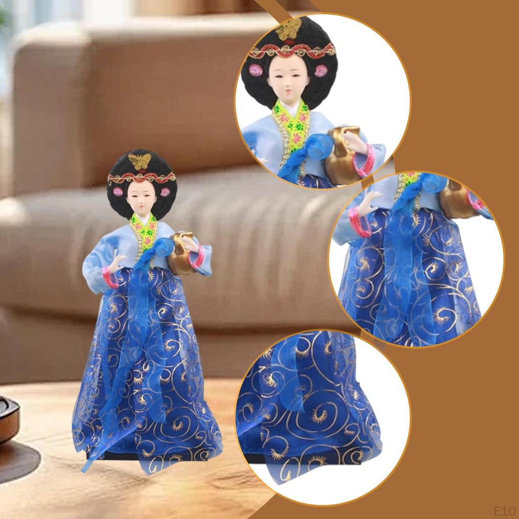 Korean Hanbok Doll Antique Asian 12" Freestanding Traditional Cute Geisha Kimono Figurine