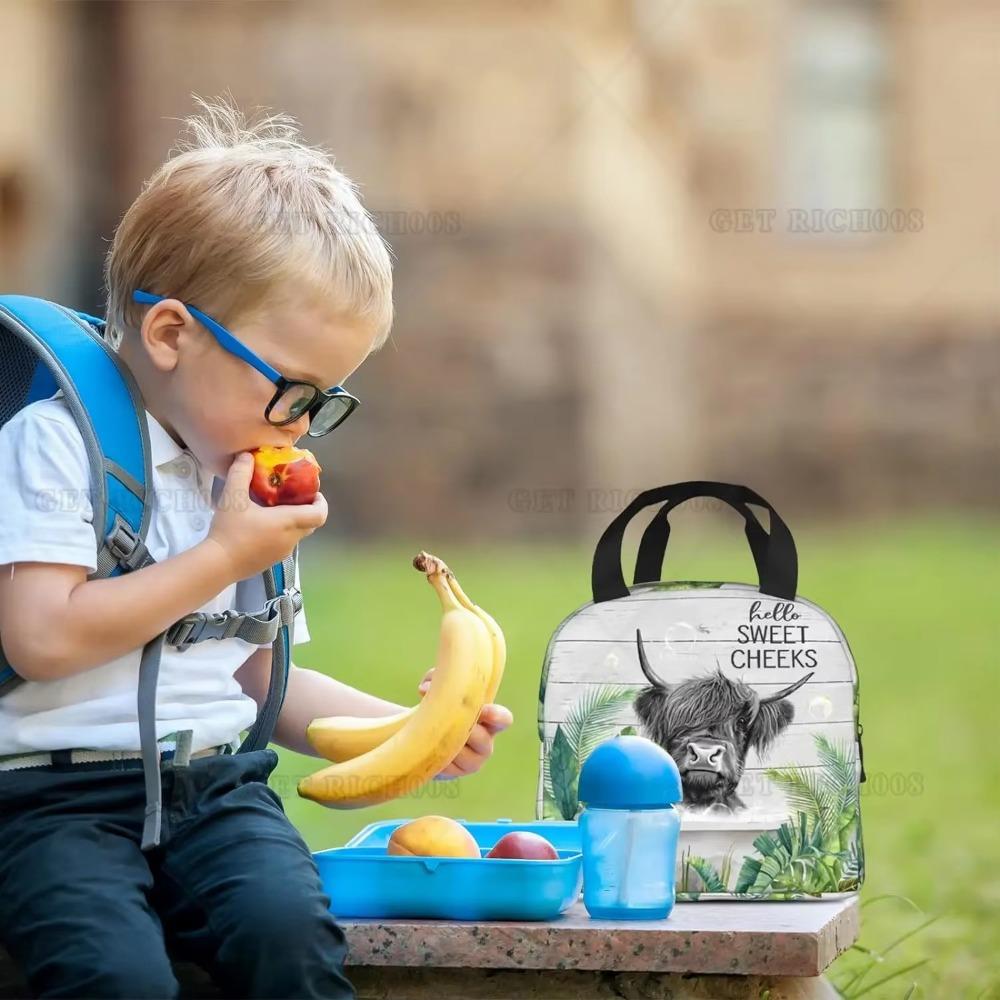 Lustige Lunchtasche mit Hochlandkuh-Print für Frauen und Männer Isolierte Tragbare Lunchtasche Frauen Männer Wiederverwendbare Tragetasche Umhängetaschen