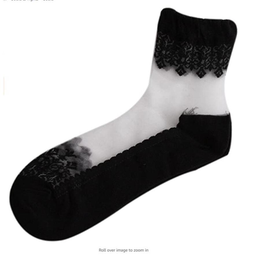 Mädchen Lolita Barock weiche Spitze transparente Kristallstrümpfe Glasstrümpfe kurze Socken Florsocken