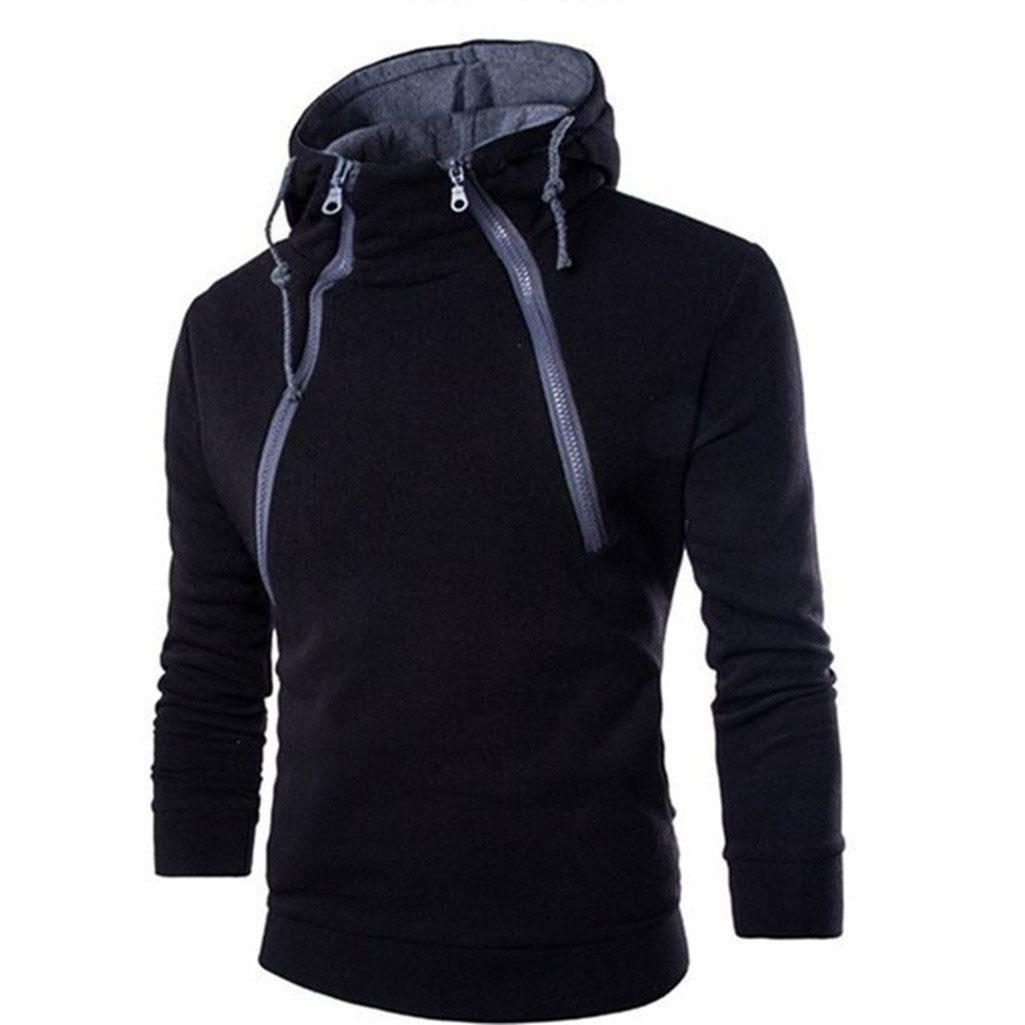 

Пуловер с капюшоном на молнии с высоким воротом, мужские толстовки с длинным рукавом, верхняя куртка, пальто, черный свитер размера плюс M чёрный