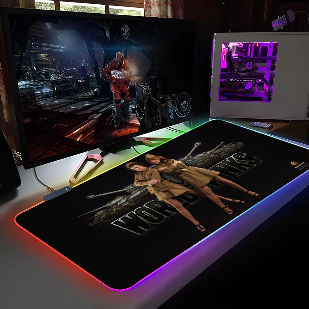 HD W-World Of T-Tanks Mouse Pad RGB Backlit Mouse Pad Laptop Mouse Pad Laptop Gamer Computer Desk Gaming Accessories