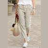 New Solid Color Loose Casual Drawstring Elastic Waist Jogger Pants for Womens Drawstring Capri Tapered Pants Trousers with Pockets