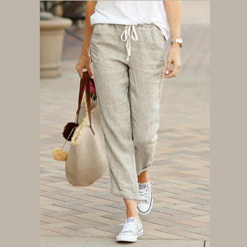 New Solid Color Loose Casual Drawstring Elastic Waist Jogger Pants for Womens Drawstring Capri Tapered Pants Trousers with Pockets