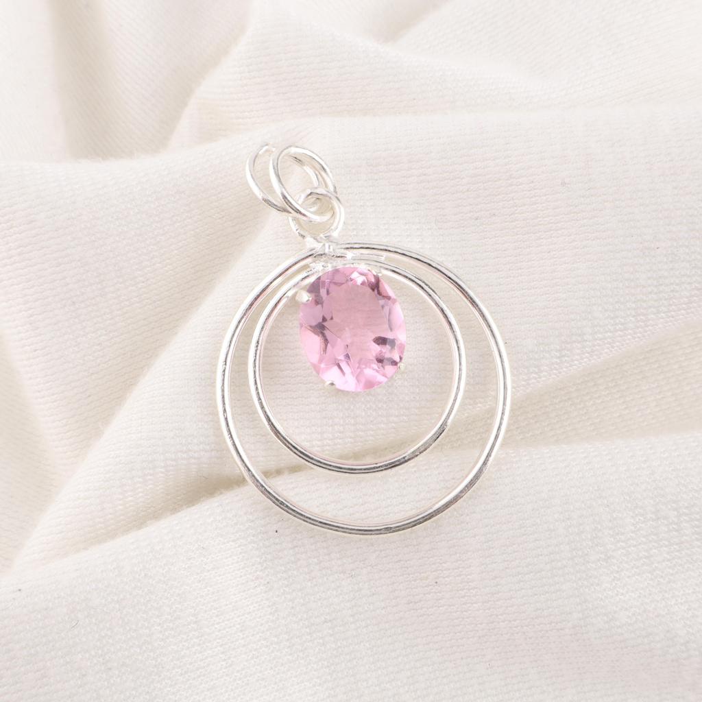 Morganite Pendant, Handmade Gemstone 925 Solid Sterling Silver Pendant Dainty Jewelry, For Engagement Gift