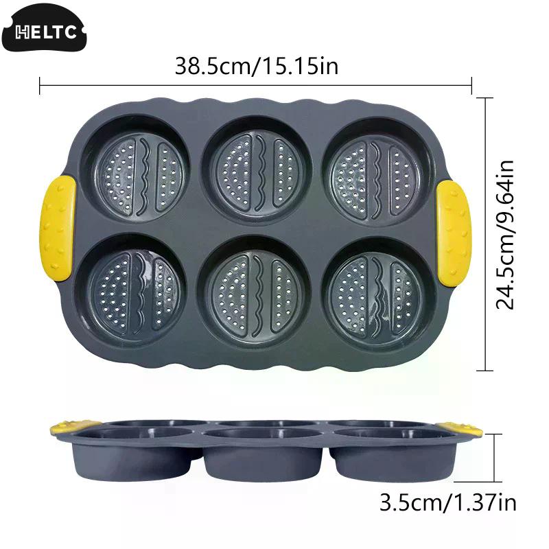 6-cavity Silicone Hamburger Bun Pan, Nonstick Loaf Pan & Heat Resistant Burger Bun Pans For Baking, Bread Pans For Baking
