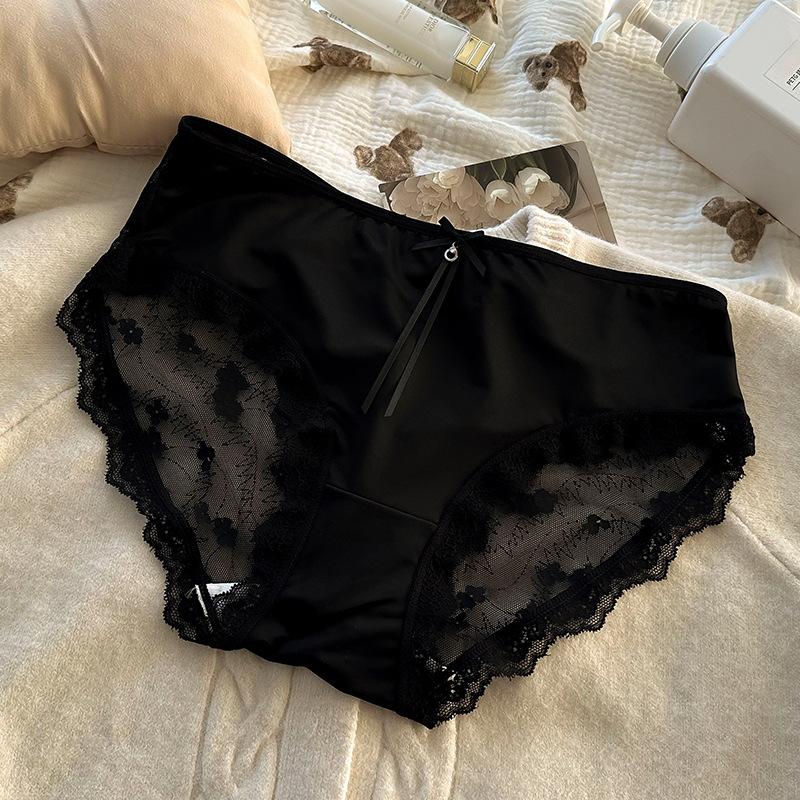 Женские атласные кружевные чистые сексуальные трусики-брифы с удобной облегающей спиной L чёрный