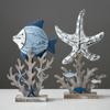 Statua Creativa Animale Marino in Legno Fatto a Mano Pesce Piccolo Conchiglia Corallo Ornamenti Vintage Legno Decorazione Libreria Studio