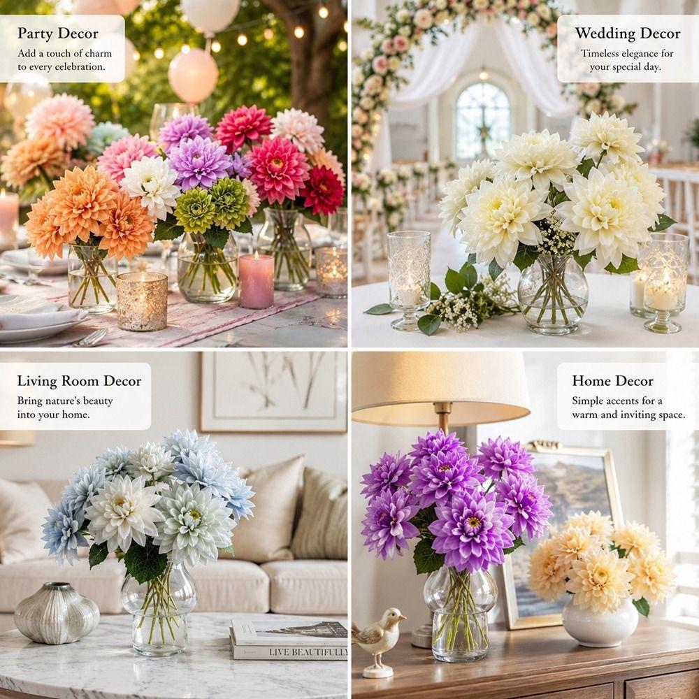 Silk Petals Dahlia Artificial Flower Multicolor Decorative Flower Simulation Flower  Home Decor