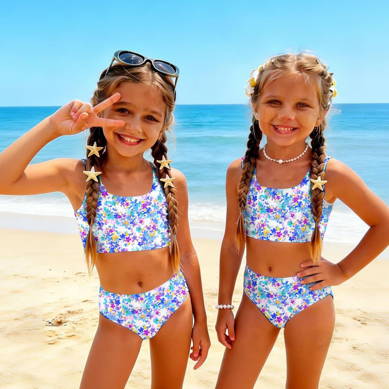 

Girls Two Piece Swimsuit Set Floral Print Tankini Top and High Waist Bottoms Summer Beach Swimwear for Kids 120