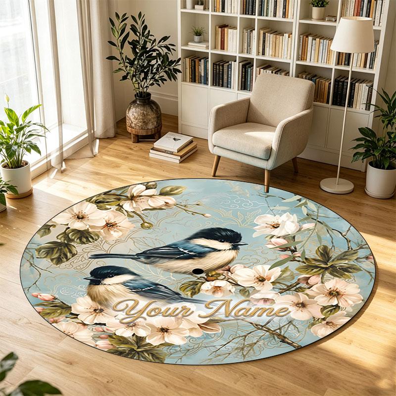 Blumige Blumen (553) Thema Runder Kristall-Samt-Teppich Benutzerdefinierter Name & Text Runder Weicher Bodenläufer für Wohnzimmer Schlafzimmer Dekoration