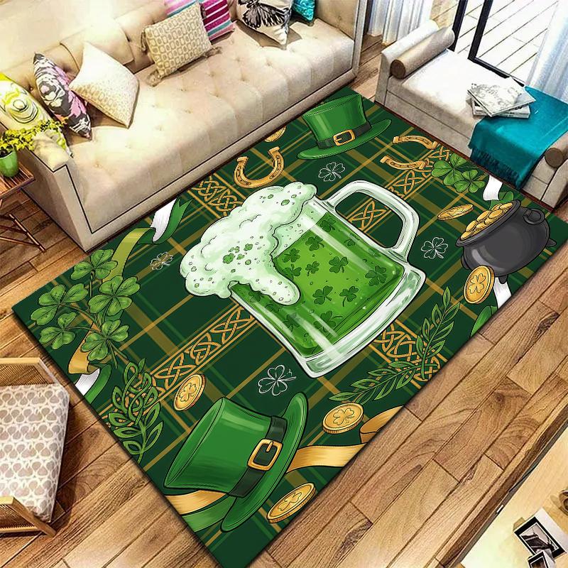 St.Patrick's Day cloverPattern Square Carpet,Area Rug,Carpet Rug for Living Room Bedroom Sofa Playroom Decor,Non-slip Floor Mat,Holiday Birthday Gifts