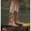 [Factory Spot] Maillard Boots New Pointed Middle Boots Brown Women's Boots Pleated Pile Boots Cowboy Boots