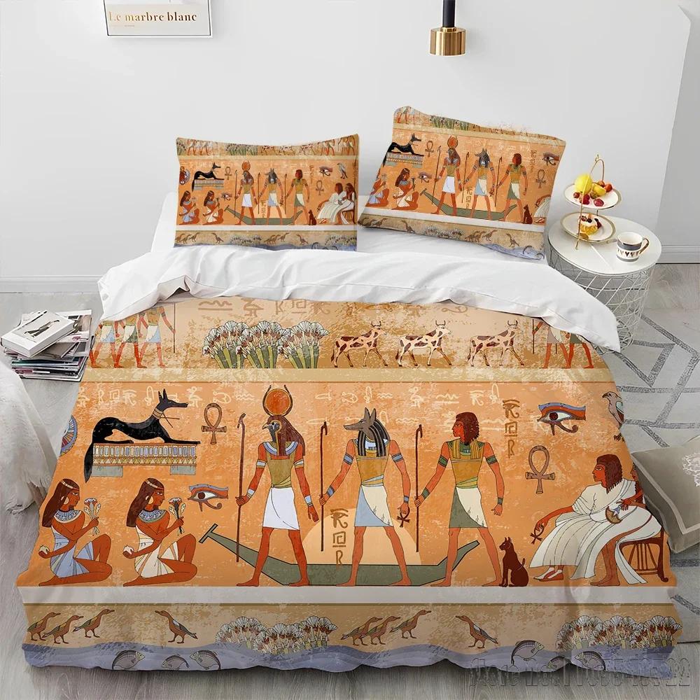Egyptian Mythology Pharaoh Hieroglyphics Duvet Cover Set HD Comforter Cover for Kids Bedding Sets Bedclothes Bedroom Decor