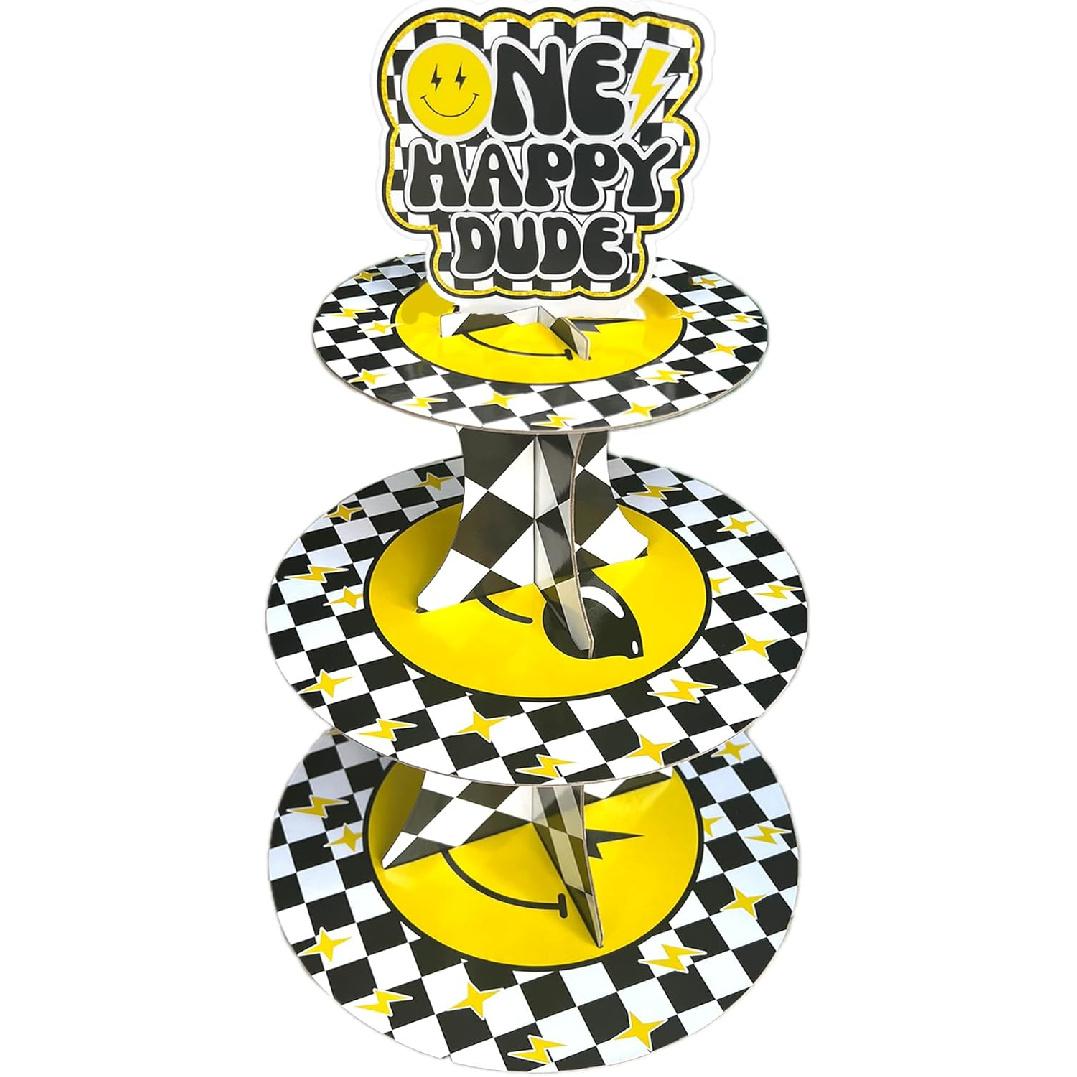 NANAGALI One Happy Dude Birthday Cupcake Stands Groovy One Cool Dude Cupcake Dessert Stand for 1st Year Birthday Party Decorations, Tiered DIY